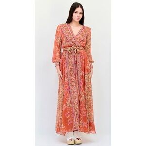 Spy Zone Exchange Bohemian Gypsy Faux Wrap Ethnic Print Maxi Dress Size XL
